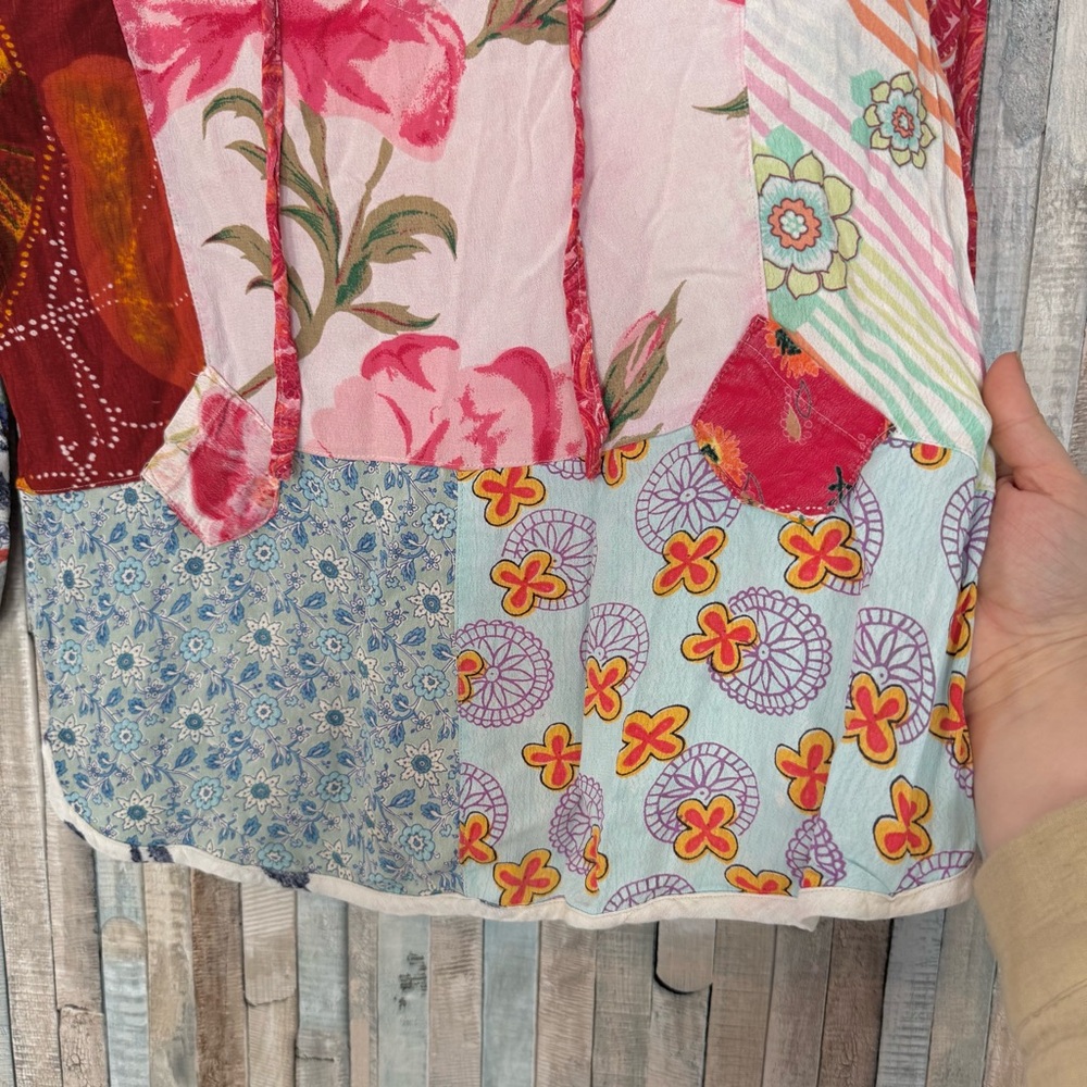 Sacred Threads M Vintage Patchwork Print Top Blou… - image 4